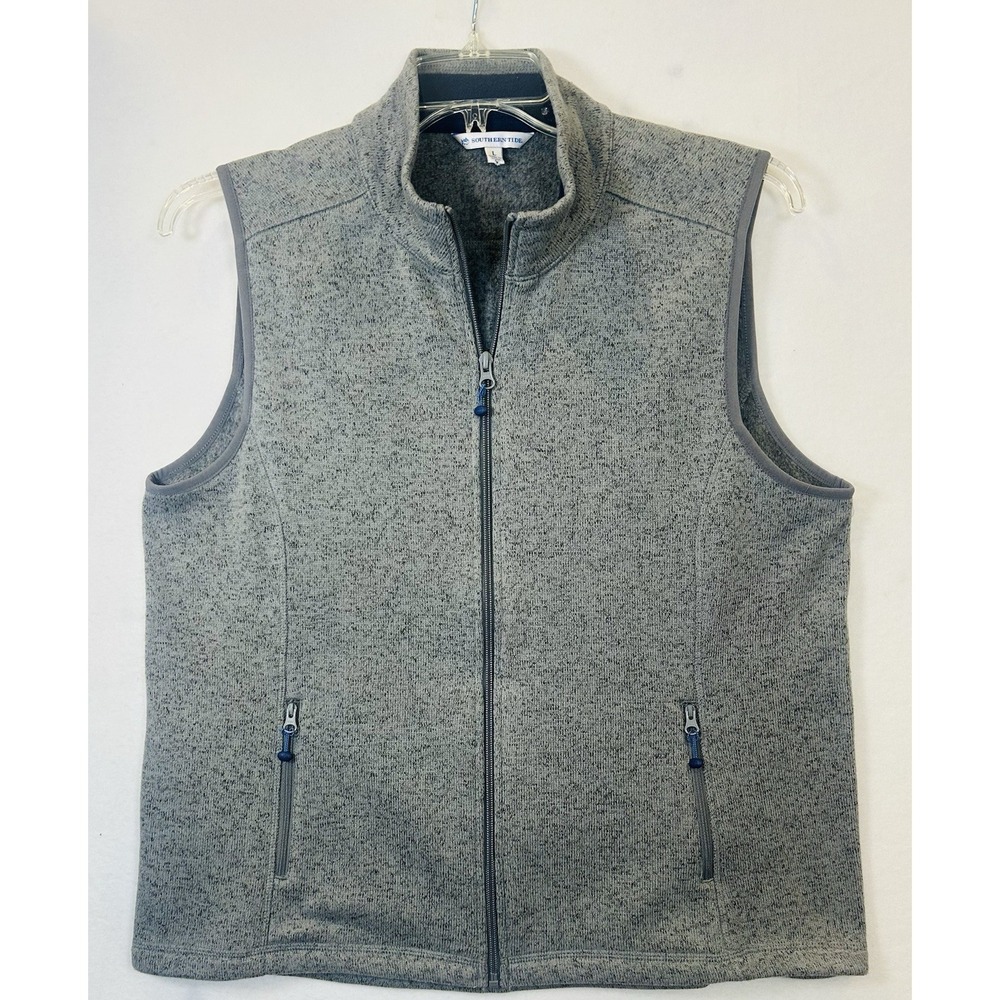 Southern Tide Heather‎ Gray Sweater Fleece Vest Mens Lg Full Zip Pockets Preppy